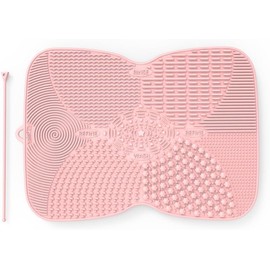 YalsFTY-Almohadilla limpiadora de silicona para brochas de maquillaje con ventosa, 8 texturas, estable, alfombrilla para limpiar brochas de maquillaje (rosa)
