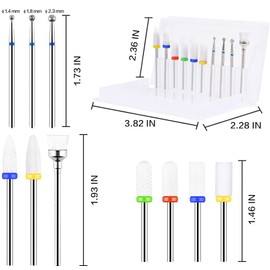 Nail Drill Bits Sets,10pcs Professional 3/32" Diamond Cuticle Electric Nail File/Ceramic Acrylic Gel Nail Bit Kit,Carbide Remover Bits for Manicure Pedicure,Home Salon (A-10pcs Ceramic)
