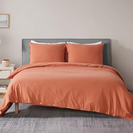 DAPU Linen Duvet Cover King, Washed Lightweight Bedding Set with Buttons Closures, 3 PCs Hypoallergenic Soft Linen Cotton Blend Duvet Cover Set with 8 Corner Ties (Rust, King)