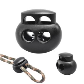 CooBigo 25pcs Spring Cord Lock End Stopper Fastener Slider Toggles Clip Double Hole Round Plastic for Drawstrings Lanyard Paracord Elastic Bungee Shock Cord Rope Shoe Lace Tie Locks Shoelace Lace Lock