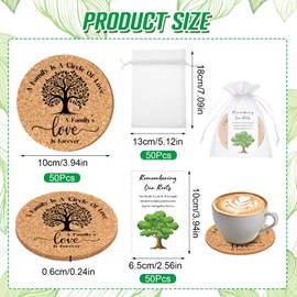 Nlicrst 50 Sets Family Reunion Favors Include A Family is a Circle of Love Cork Coaster Family Absorbent Cork Mat with Party Gift Cards and Organza Gift Bags Family Gathering for Family Reunion