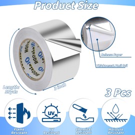 Oleitodh 3 Pack Aluminum Foil Tape Bulk 3 Inch x 55 Yards, Heavy Duty Metal Duct Tape, High Temperature Silver Tape for Sealing & Patching, HVAC, Air Ducts, Insulation Metal Repair