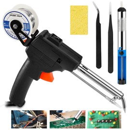 Soldering Gun Iron Kit Automatic 110v Micro Solder Guns Irons for Electronics Soldering Wick Wire Circuit Board Or Soft Jewerly,5 In 1 Welding Project Kit With Desoldering Pump,Tweezers,Wire