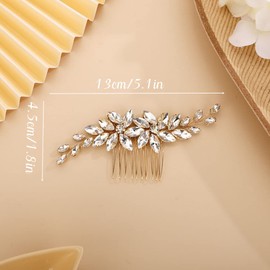 Chargances Peineta De Cristal De Flores Para Boda, Peineta De Plata Con Diamantes De Imitación, Peineta Lateral, Accesorios Para El Cabello De Novia Para Dama De Honor Nupcial, Mujer Oro