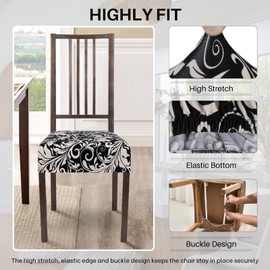 SearchI Dining Chair Seat Covers Set of 4, Stretch Removable Chair Covers for Dining Chairs, Kitchen Chair Covers Protector(Black Flower)