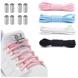 Booyckiy [4 Pairs] No Tie Elastic Shoe laces - Tieless Shoelaces for Kids, Adults and Elderly, One Size Fits All
