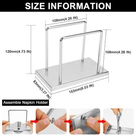 Livabber Napkin Holder, Metal Napkin Holder Modern Freestanding Tissue Paper Dispenser for Table Kitchen Countertop (Metal Base, Chrome)