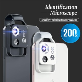 OPAHTHN 200X Phone Mini Pocket Microscope with LED Light/Universal Clip, Nano Zoom Portable Digital Microscope Camera Attachments for 99% Smartphone, Microworld for Kids Adults,Black