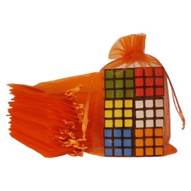 Pack of 100 Gift Organza Bags Orange Drawstring 5x7 inches for Baby Shower,Christmas,Bride Wedding,Party Favors,Bridal Shower,Birthday,Sheer Fabric Mesh Clear Wrap Sachet for Jewelry,Candy,Cookie