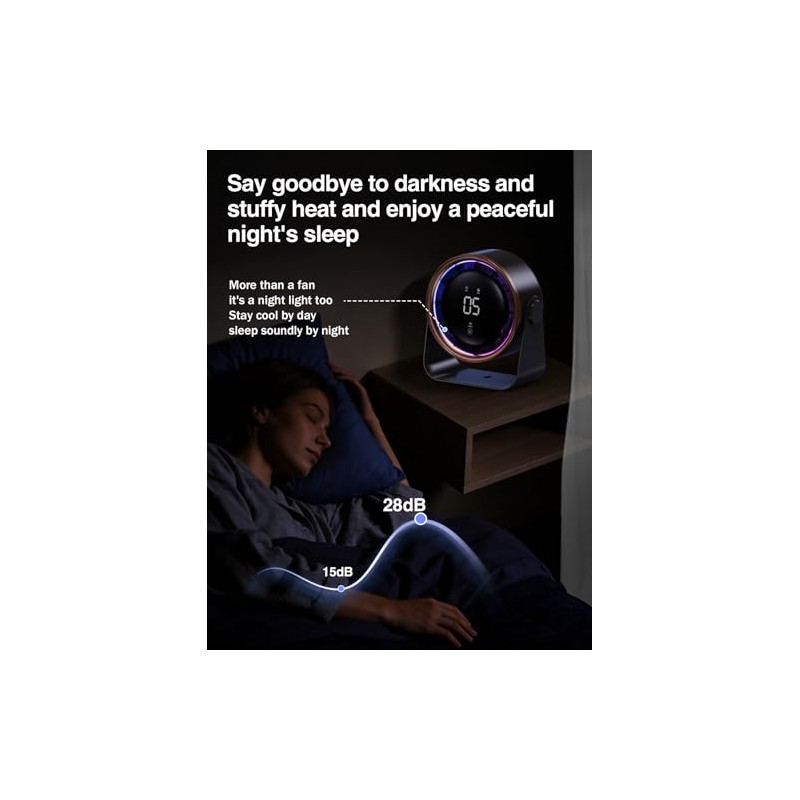 HAGEDAWN Ultra-Quiet Small Desk Fan with Touch Control & LED