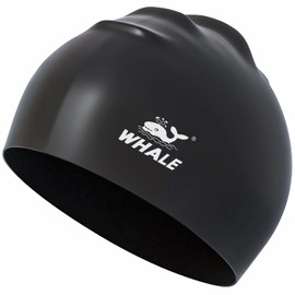 Whale Silicone Swim Cap - Waterproof, Non-Slip, High Elasticity - Keeps Hair Dry, Perfect for Men and Women,Large Swimming Cap (Black)