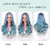 Blue Gradient Gray Long Wavy Wig 28 Inch Middle Part