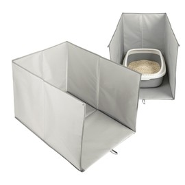 Cat Litter Box Enclosure Splash Guard, Waterproof Litter Box Cover with Removable Mat, Foldable Grey PVC Pet Shield for Anti-Leakage, Litter Scatter Control and Easy Cleaning, 24.4 x 16.9 x 16.9 in