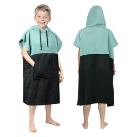 Zingtto Hooded Towels for Kids, Surf Poncho Robe 6-13 Years Beach Towel Large Kids Hooded Bath Towels Thick Wrap Robe for Girls Boys Black Teal