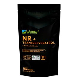 Wellthy NR y Tranresveratrol 180 Caps. B Nicotinamide Riboside, Resveratrol de Alta Biodisponibilidad, 1000mg Por Porción, VCaps Cápsulas Veganas, Bot