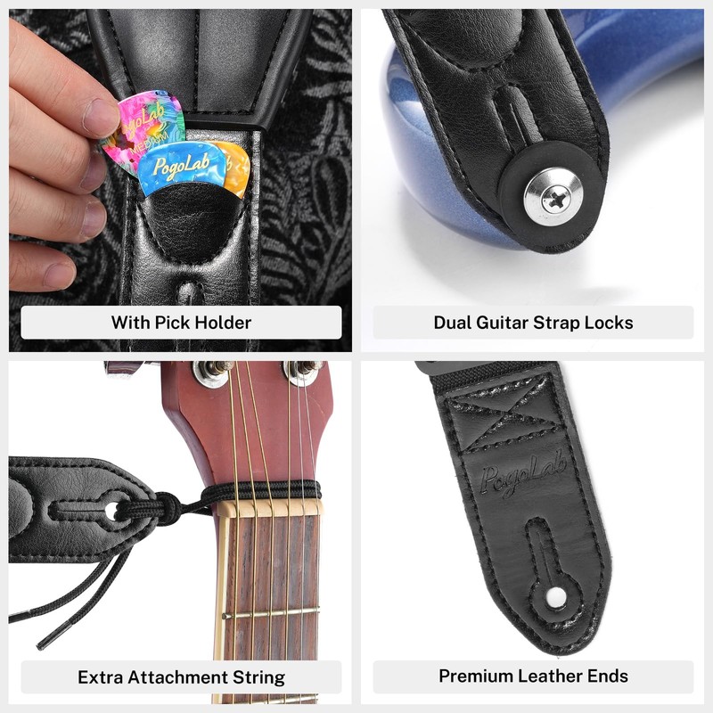 POGOLAB Guitar Strap, 3.5" Wide Air Cell Cushions Neoprene Padded