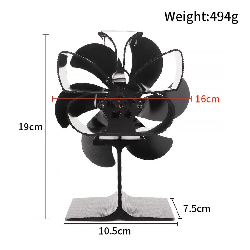 WuYan Stove Fan, Fireplace Tool with 6 Blades, No Electricity,
