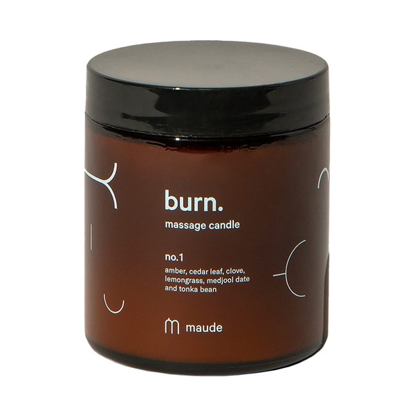 Maude Burn No. 1 - Amber & Cedarleaf Scented Skin Softening Jojoba Oil Based Massage Candle - Ultra Hydrating Body Care with Soybean Oil - Paraben Free Body Candle (4 oz)
