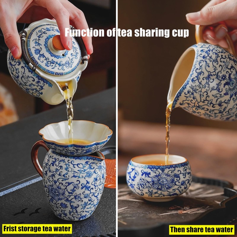 CmengAo Floral Ceramic Tea Pitcher - Classic Blue and White