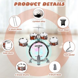 5 drum set children's jazz drum toys, suitable for young children, including 5 drums, percussion toys, suitable for 3-5 years old boys and girls gifts:_Blue-No LED Light