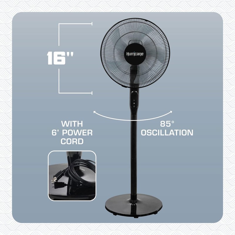 Hurricane Oscillating Pedestal Stand Fan, 12-Speed Cooling Unit, 16", Black