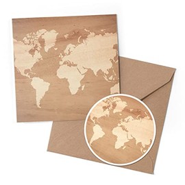 1 x Greeting Card & 10 cm Round Sticker Set - Wooden Earth Map Global Travel - Birthday Thank You Friend Lover Fan Mum Dad Kids #15943