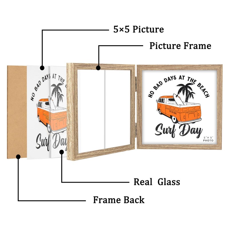 ORIVAN 5x5 Triple Picture Frame Hinged 3 Photos Folding Photo