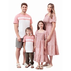 PATPAT Family Matching Outfits - Mommy and Me Dresses Matching Set Casual Boho Dusty Ruffle Sleeve Romper Dress for Newborn Pink Floral for Baby Girl 3-6 Month