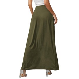 Verdusa Women's Elastic Waist High Split Wrap Flowy Cover Up Maxi Skirt Army Green XL