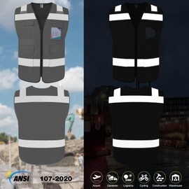 TCCFCCT High Visibility Reflective Safety Vest with 5 Pockets, ANSI/ISEA Class 2, Fabric-grey-wolf 01, X-Large