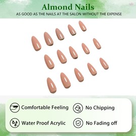 24pcs Fake Nails Matte Pure Color Medium Long Stiletto Almond Press on Nail False Tips Artificial Finger Manicure for Women and Girls (light orange)