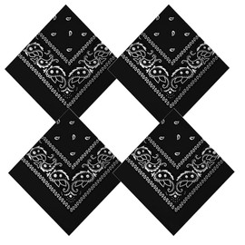 CLOSOCKEY 4PCS Colored Bandana for Women Men Paisley Pattern Square Cowboy Multi-purpose Headband Hair Scarf Handkerchief Head Wrap (Black)