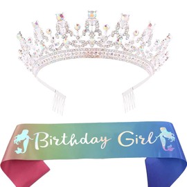 Birthday Sash and Tiara Kit Birthday Girl Sash and Birthday Queen Rhinestone Crown Colorful Sash and Colorful Crystal Tiara for Birthday Party Supplies and Decorations Birthday Gifts