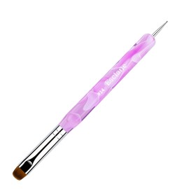 Esclane 2 Way French Nail Brush with Dotting Tool, Purple Marble Acrylic Handle, Nylon Head, Flat Tongue, #14