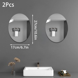 Oval Wall Mirror Non Glass 2Pcs Oval Vanity Mirror Self Adhesive Acrylic Mirror Wall Sticker Flexible Frameless Plastic Mirror Home Decorative Wall Mounted Mirror for Bathroom, Living Room, Entryway