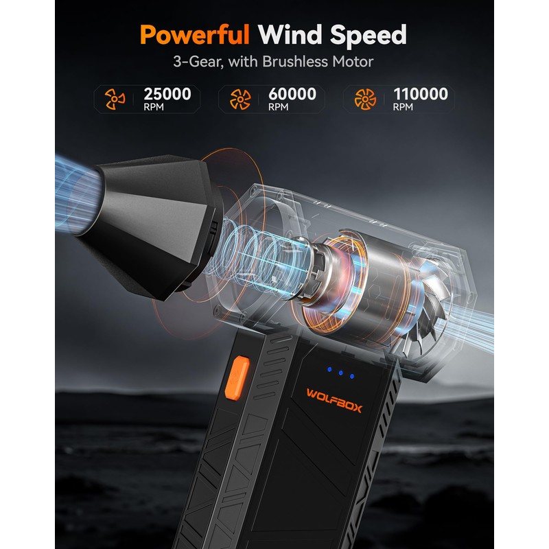 WOLFBOX MF50 Compressed Air Duster-110000RPM Super Power Electric Air Duster,