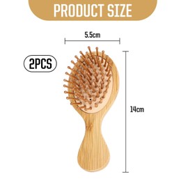 Pack of 2 Wooden Mini Hair Brushes, Wooden Scalp Massager, Antistatic Wooden Handle Brush, Small Portable Hair Brush, Women's Round Hair Brush, Mini Children's Hair Brush