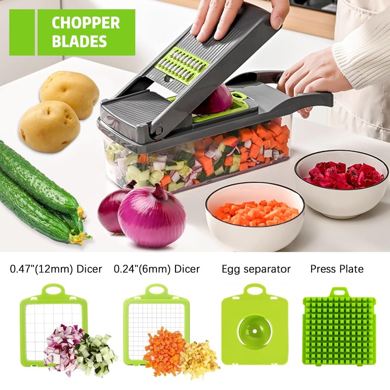 Vegetable Chopper w/Container, 16-in-1 Multifunctional Kitchen Mandoline Slicers and Vegetable