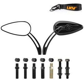 LKV Skull Teardrop Motorcycle Rear View Mirrors with M8 M10 Threaded Bolt Universal Compatible with Harley Motorcycle Touring Cruiser Bagger Bobber Chopper Street bike Scooter Model