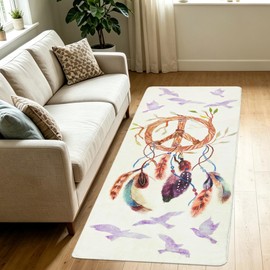 Decorative Dreamcatcher Faux Wool Runner Rug for Bedside, Furry Runner Bedside Rug for Blessing Gift for Bay Window Bedroom Living Room Dorm Nursery, 2.6'x5.3' Creamy White