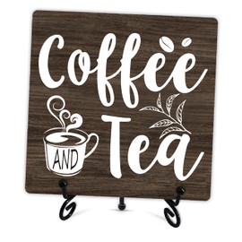 Coffee And Tea Desk Decor Sign, Funny Wooden Sign With Metal Stand, Tea Bar Decor, Coffee Bar Decor, Gifts For Coffee Tea Lover, For Home Kitchen Office Table Decor, Gifts For Friend Coworker, A02