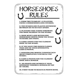 Horseshoes Rules Retro Metal Tin Sign Man Cave Wall Decorations Home Sign 12 X 8 Inch Tin Sign