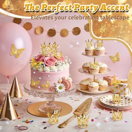 178Pcs Flower Bouquet Accessories,30 Pcs Mini Crowns for Flower Bouquets,48Pcs Gold 3D Butterfly Decorations and 100Pcs Corsage Boutonniere Pins for Graduation Father's Day Wedding Cupcake Decor