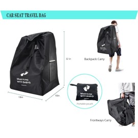 kenddeel Car Seat Bag -Travel Bag with Backpack for Strollers,Car Seats,Pushchairs,Boosters,Infant Carriers and Wheelchairs,Water Resistant-Great for Airplane and Storage
