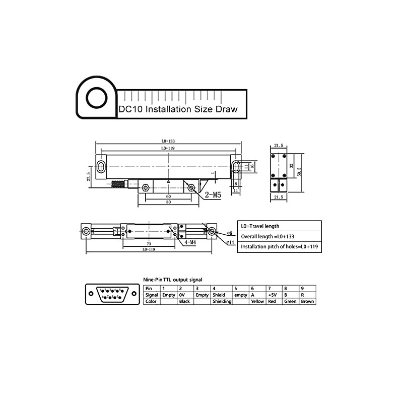 Optical Linear Scale Encoder 5um 220mm (8") Travel Length for