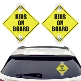 2Pcs Kids on Board Car Sticker, 5"x5" Child on Board Car Sign for Car with Suction Cups, Baby Inside Signs, Baby onBoard Vehicle Safety Signs for Auto Window Cling Perfect for Toddler, Reusable