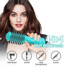 Dan Technology - Cepillo de aire caliente, secador de pelo 4 en 1, peine, alisador y rizador, con barril de esmalte de cerámica, para cabello húmedo, esponjoso, desordenado, alisado, seco, rizado, 2
