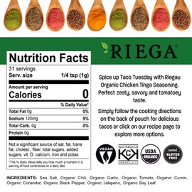Riega Organic Chicken Tinga Street Taco Seasoning, 1.1 Ounce (Pack of 1)