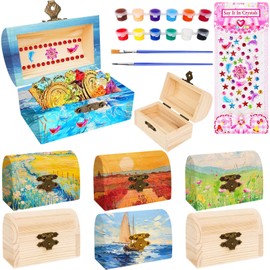 Amentalove Pack of 6 Mini Treasure Chest Small Treasure Chest with Lid 9 x 5.2 x 6.3 cm, Wooden Treasure Chest Small Treasure Chest Children's Birthday Treasure Chest for DIY Painting Pirate Party