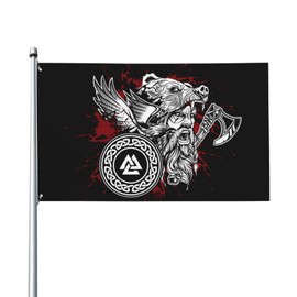 Odin's Viking Warrior Bear on His Head Flag for House Lawn Hanging Decoration Yard Banner Holiday Welcome Flags with 2 Metal Grommets for Indoor Outdoor 5ft x 3ft